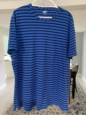 Lands' End Men's Royal Blue and Black Horizontal Stripe Tee